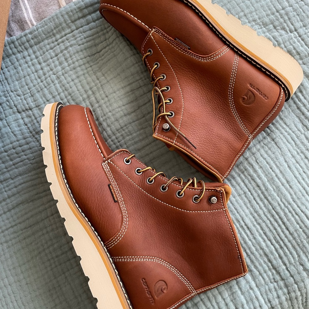 NEW 10.5 WIDE Carhartt Men's 6" Waterproof Moc Toe Casual Wedge Work Boot, Tan - Picture 7 of 13